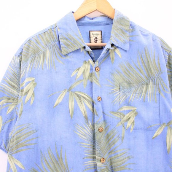 Jamaica Jaxx Hawaiian Silk Shirt Mens Blue Floral Button Down Collared Medium M - Picture 3 of 10